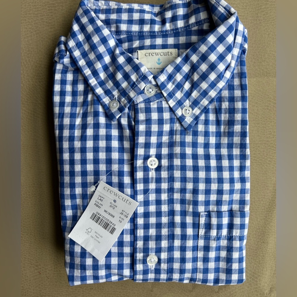 J Crew NWT boy button down gingham size 10